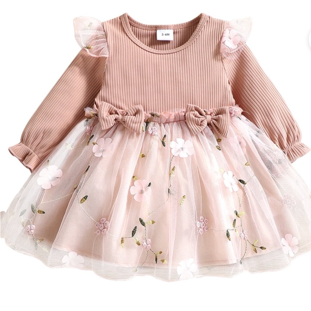NWT PatPat Baby Girl Pink Floral Mesh Dress Set Size 3-6 Months
